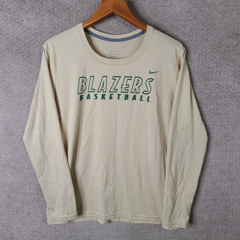 Nike Shirt Mens XL Beige Blazers Basketball Graphic Tee Polyester Long Sleeve